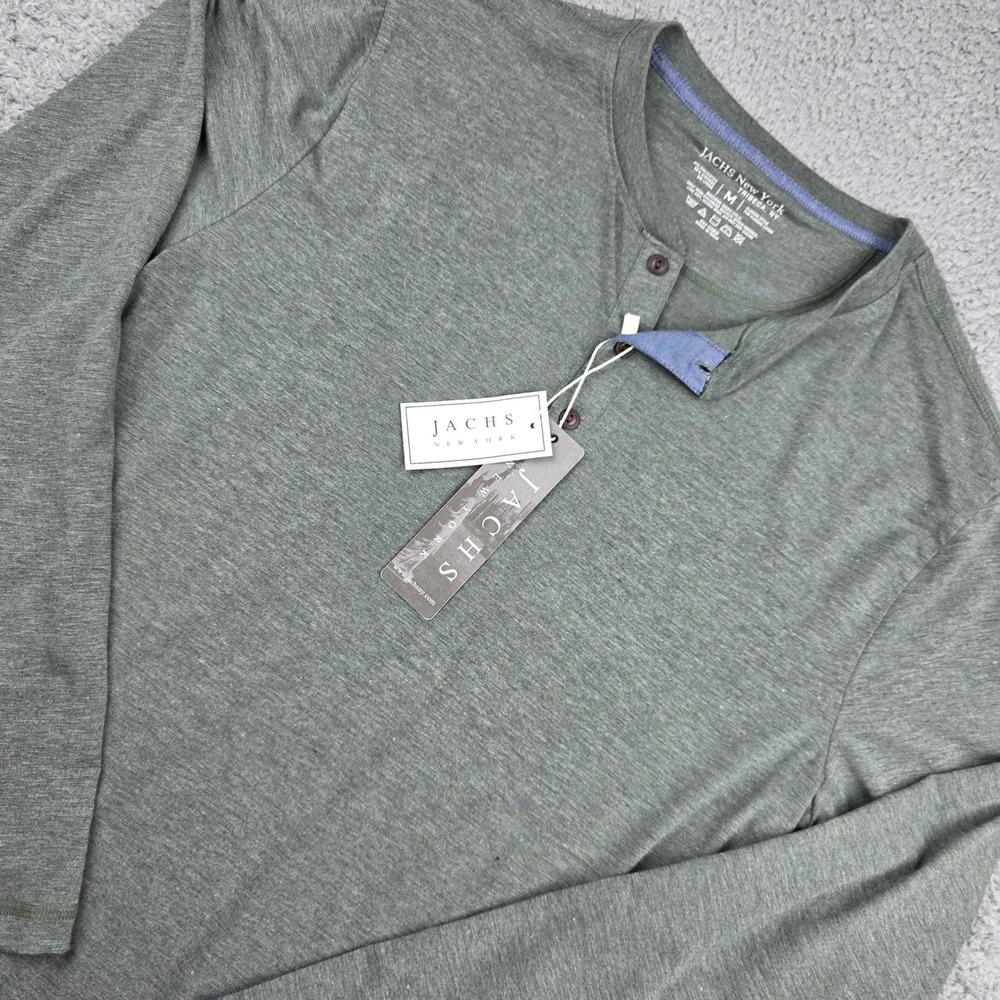 Jachs New York Henley Mens Medium Army Green J22C-389-TP7 Heathered Stretch LS